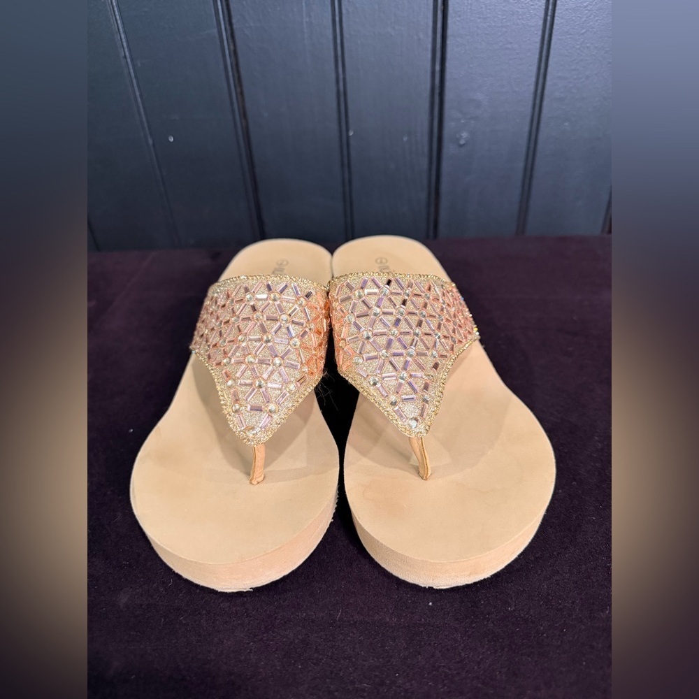 Olivia Miller Gold and Purple Women's Wedge Sandals